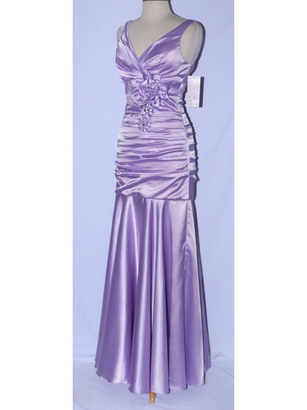 Poly USA #5922 Long Satin Fit & Flare Bridesmaid Evening Gown-Size M- LILAC- NWT - Picture 3 of 6